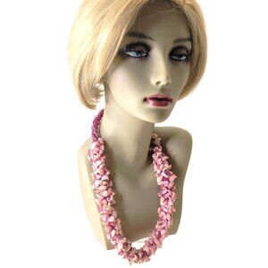 Chunky Pink Shell Necklace ,Chips and Pink Beads Bib Necklace
